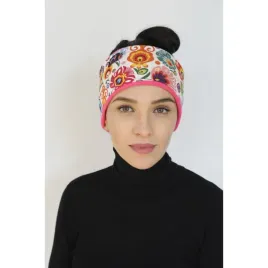 opaska-na-glowe-ocieplana-folk-lowicki-rozowa