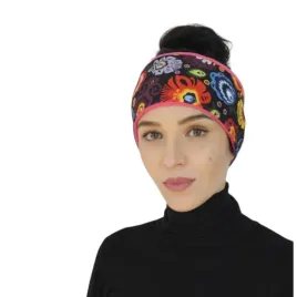 opaska-na-glowe-ocieplana-folk-lowicki-czarna-i-rozowa