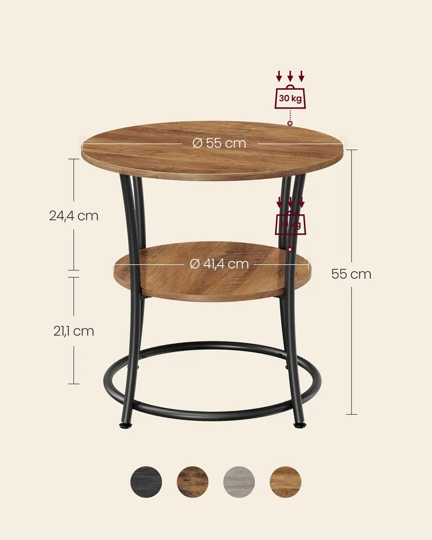 Okrągły stolik kawowy dwupoziomowy orzech pomocniczy 2 blaty