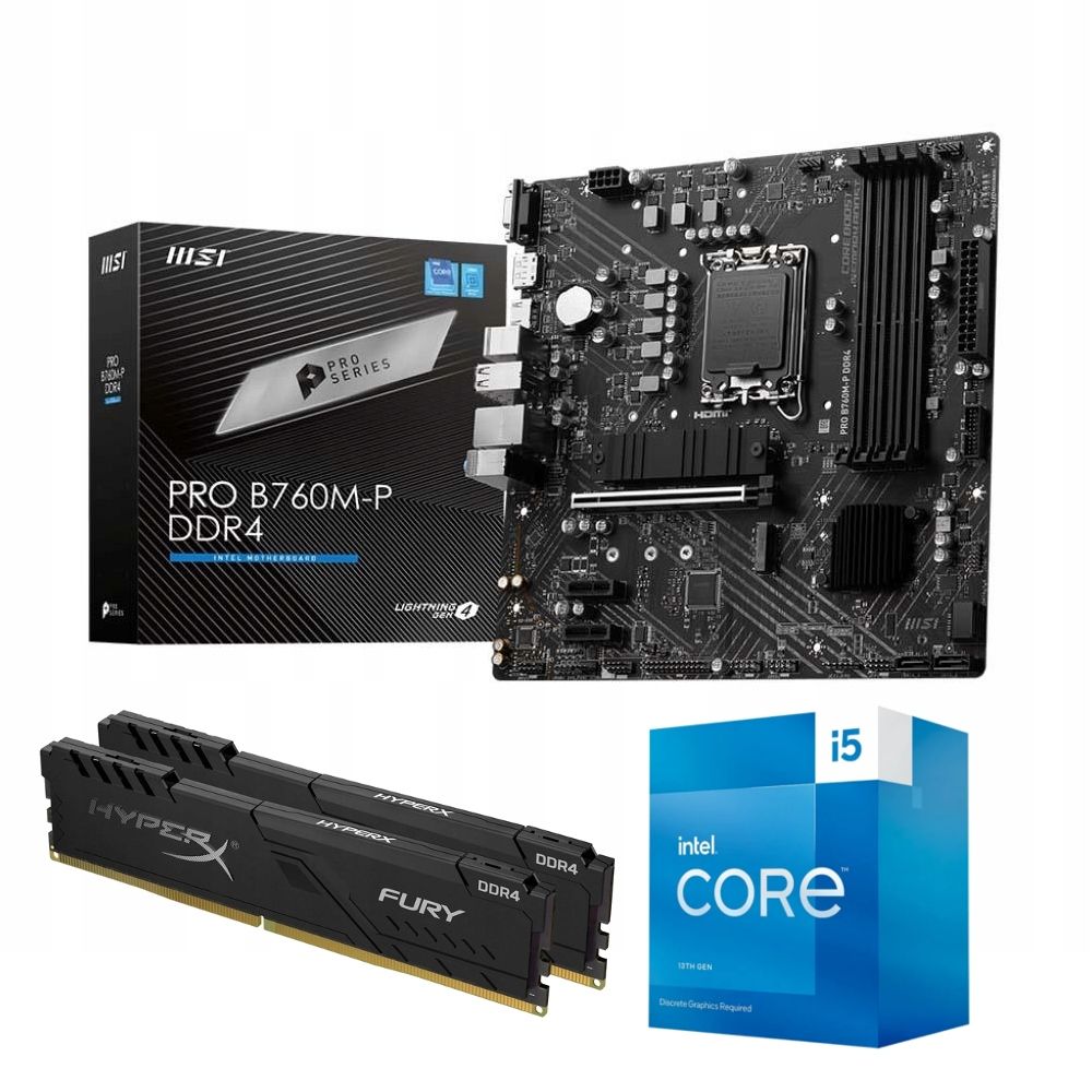 CPU i5-13400F B760M ddr4 16*2 32GB Zestaw Komponentów KompVibe MSI B760M-P DDR4 + i5-13400f +