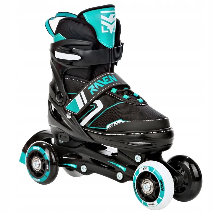 rolki-lyzwy-wrotki-4w1-regulowane-raven-helixi-black-mint-30-33-kolka-led-stan-nowy