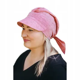 lniana-chusta-damska-z-daszkiem-tess-red-czapka-takze-po-chemioterapii