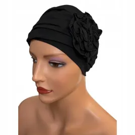 elegancki-czarny-turban-damski-na-glowe-z-kwiatem-dalia-czapka-z-bawelny