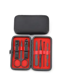 7-elementow-zestaw-do-paznokci-manicure-pedicure-czerwono-czarny-etui