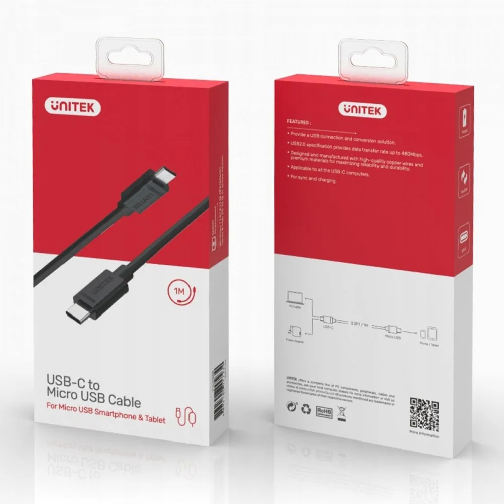 unitek-przewod-usb-typ-c-do-microusb-1m-stan-nowy