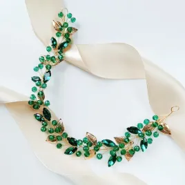 opaska-na-slub-z-zielonymi-kamieniami-listki-boho-ozdobna-elastyczna-glam