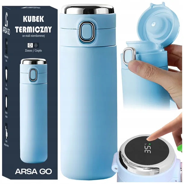 KUBEK TERMICZNY TERMOS DO KAWY Z USTNIKIEM 420ML WYŚWIETLACZ LCD SZCZELNY