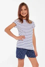 pizama-girl-kids-245-103-marine-kr-110-116-paski-bialy-granatowy