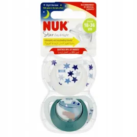 nuk-smoczek-uspokajajacy-silikonowy-18-36m-star-dayandnight-zielony-op-2-szt
