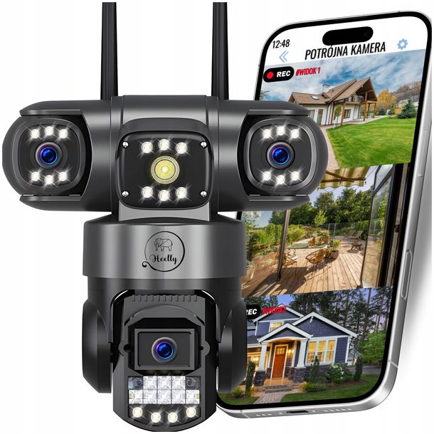 ﻿KAMERA WIFI ZEWNĘTRZNA OBROTOWA POTRÓJNA 3X4MP ZOOM ALARM DETEKCJA IP SMART