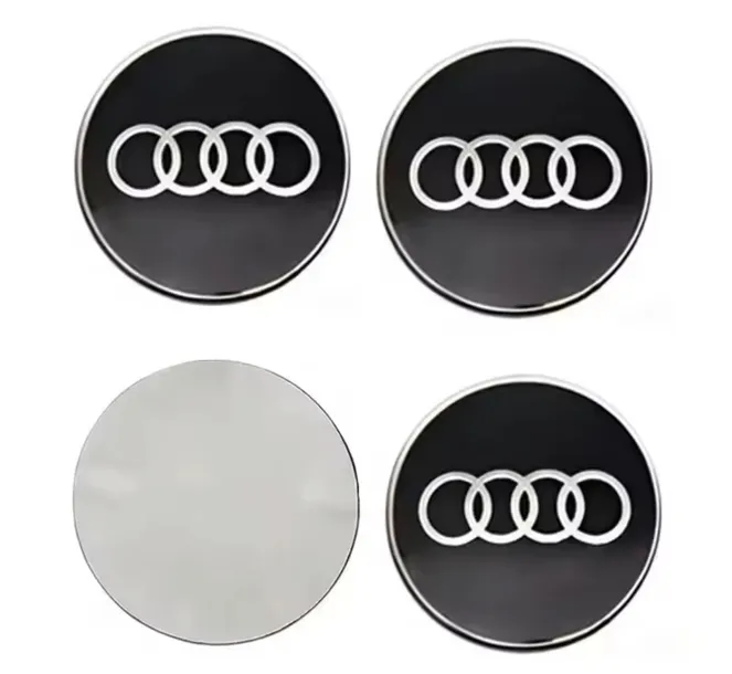  AUDI NAKLEJKI EMBLEMATY ZNACZKI LOGO ALUMINIM 56mm NA KOŁPAKI DEKIELKI