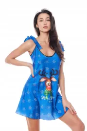 bielizna-damska-niebieska-krotka-pizama-koszula-nocna-swiateczna-l-xl