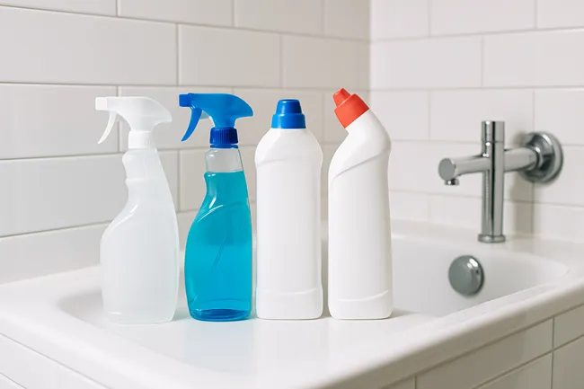 butelki z płynami do czyszczenia łazienek