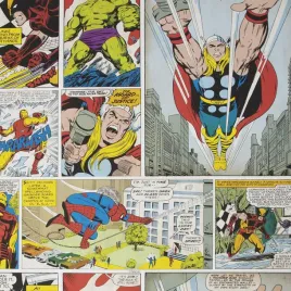 tapeta-marvel-bohaterowie-komiksow-kadry-iron-man-thor-hulk-10x052m