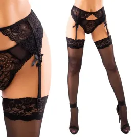 ponczochy-gladkie-z-pasem-komplet-koronkowy-zestaw