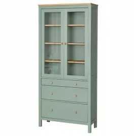 ikea-hemnes-witryna-z-3-szufladami-90x197cm-szarozielony-bejca-jasnobrazowa