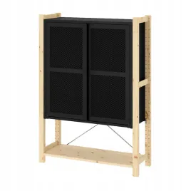 ikea-ivar-szafka-drzwi-sosna-czarny-siatka-89x30x124-cm