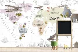 fototapeta-mapa-swiata-zwierzeta-samoloty-statki-w-tle-gory-290g