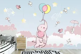 fototapeta-baloniki-unoszace-malego-slonika-miedzy-rozowymi-chmurami-290g