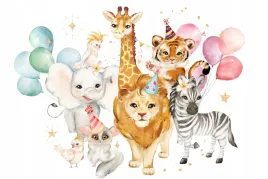 fototapeta-przygoda-na-safari-tygrys-zebra-malpka-akwarele