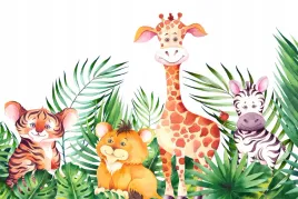 fototapeta-safari-tropiki-dzungla-palmy-tygrys-zebra-zyrafa-akwarele-290g