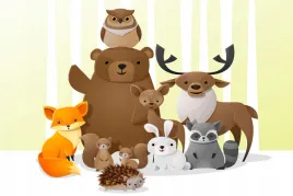 fototapeta-las-wesola-gromada-lesnych-przyjaciol-listek-sowa-niedzwiadek