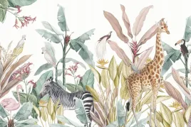 fototapeta-dzungla-safari-tropiki-palmy-liscie-zwierzeta-dzikie-premium