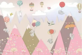 fototapeta-kroliczki-zajaczki-i-kolorowe-balony-na-gorami-chmurami-290g