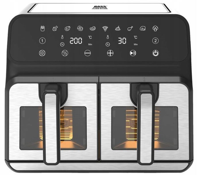 FRYTKOWNICA BEZTŁUSZCZOWA PODWÓJNA FRYTOWNICA 9L AIRFRYER DWUKOMOROWA BASS