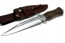 noz-mysliwski-bowie-recznie-wykonany-stal-d2-drewno-wenge-skorzane-etui