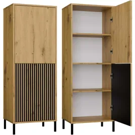 witryna-kamaro-2dk-slim-gladki-dab-artisan-lamele-front-ryflowany-klasycz