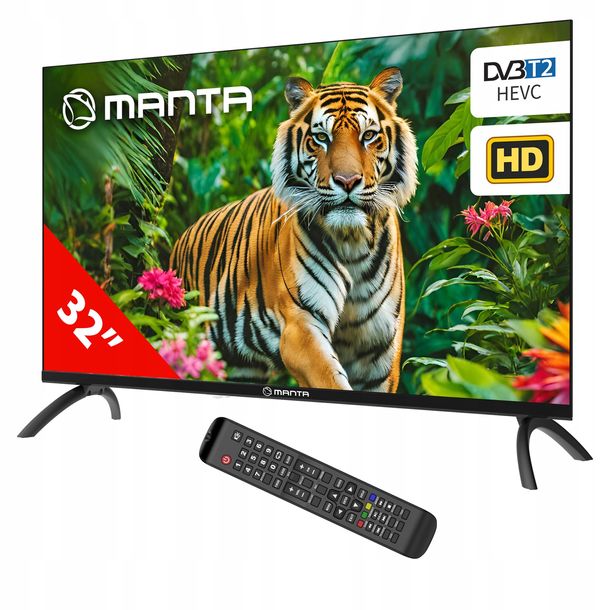 TELEWIZOR 32 CALE TV LED HD TUNER DEKODER DVBT2 HEVC USB ARC HDMI CL+ MANTA
