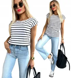 wygodna-bawelniana-bluzka-damska-t-shirt-krotki-rekaw-modny-print-paski