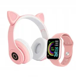 rozowy-smartwatch-sluchawki-kocie-uszka-led-zestaw-dla-dziewczynki