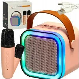 zestaw-do-karaoke-2-mikrofony-glosnik-przenosny-bluetooth-usb-led-rozowy