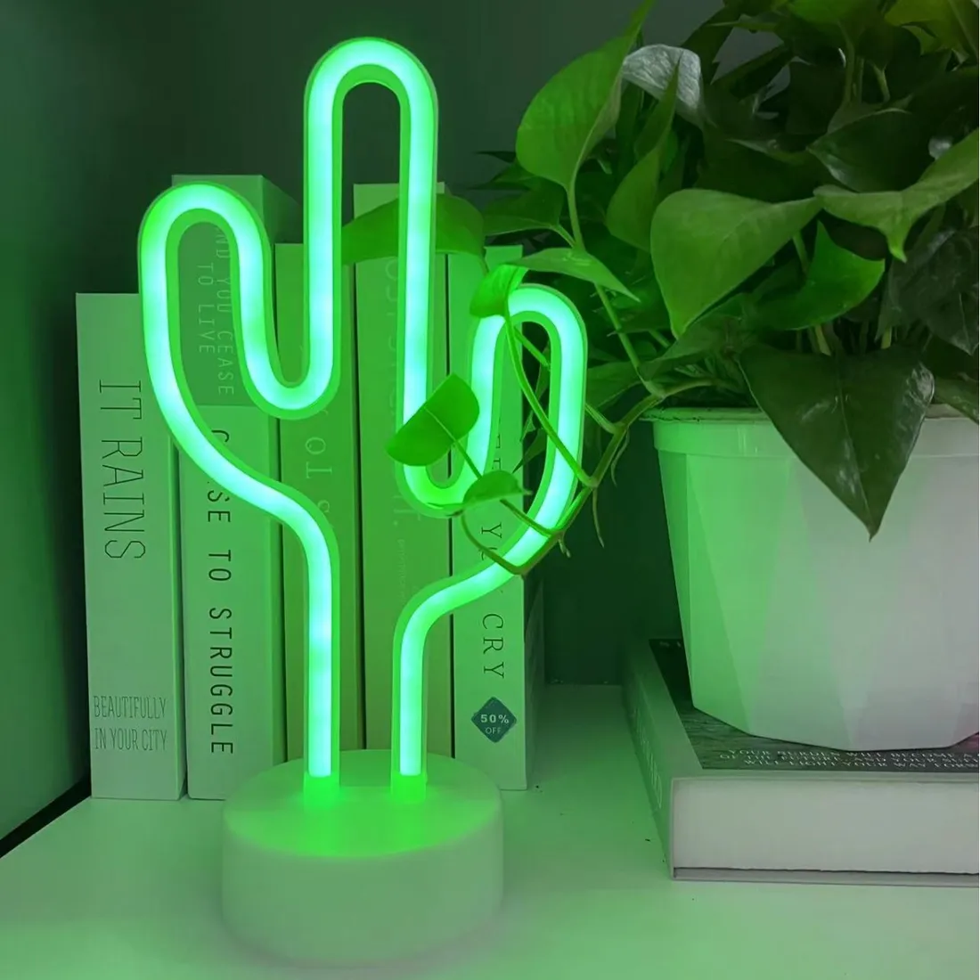 Lampka Nocna na biurko KAKTUS Neonowa LED do sypialni biurkowa USB baterie   266234161 - ERLI.pl