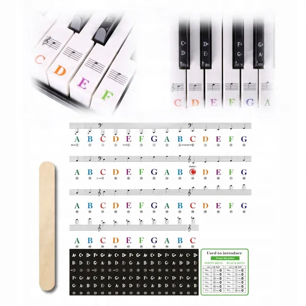 NAKLEJKI NUTY NA KLAWISZE DO NAUKI GRANIA PIANINO KEYBOARD FORTEPIAN KOLOR