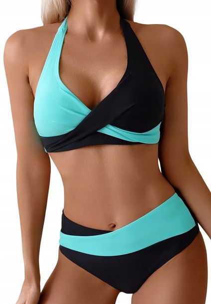 ﻿STRÓJ KĄPIELOWY DWUCZĘSCIOWY WYSZCZUPLAJĄCY BIKINI WYSOKI STAN MAJTKI XL