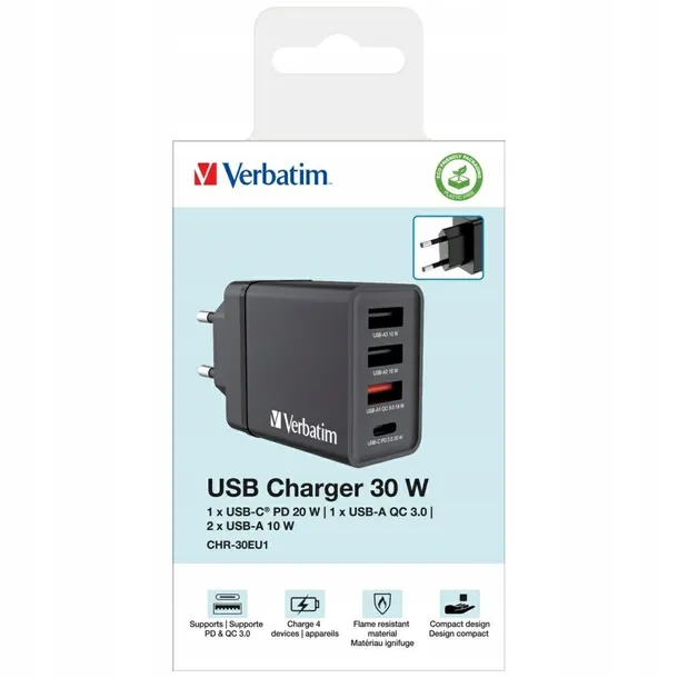 verbatim-ladowarka-30w-3xusb-a-usb-c-do-iphone-android-szybki-charge-pd-3-0-kolor-czarny