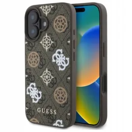guess-peony-on-4g-background-magsafe-etui-iphone-16-brazowy
