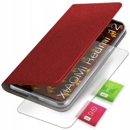 etui-z-klapka-do-xiaomi-redmi-12-4g-czerwone-magnetyczne-kabura-szklo-9h