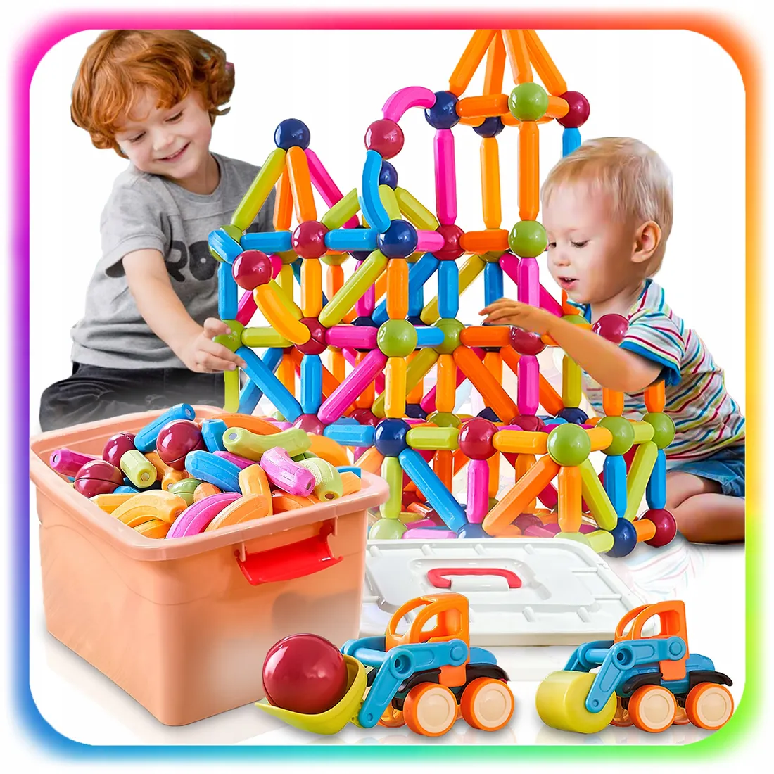 ZESTAW XL 128EL KLOCKI MAGNETYCZNE KONSTRUKCYJNE EDUKACYJNE STICKS