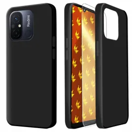 etui-do-xiaomi-redmi-12c-czarne-matowe-obudowa-slim-silikon-szklo-9h