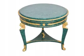 krolewski-drewniany-stol-vintage-malachit-kolor-okuty-brazem-blat-marmur