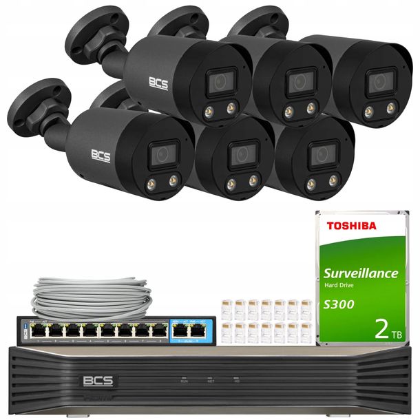 Zestaw monitoringu 6x BCS-P-TIP28FWR3L2-Ai2-G 4K 8MPx Full Color Mikrofon