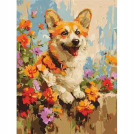 malowanie-po-numerach-corgi-w-kwiatach-30x40cm-ideyka