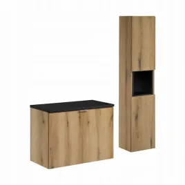 szafka-lazienkowa-wiszaca-oak-z-blatem-lazienkowym-czarnym-80-cm-i-slupkiem