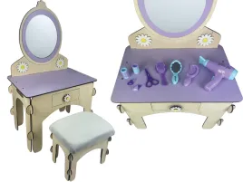 drewniana-toaletka-z-lustrem-taboret-akcesoria-dla-dzieci-suszarka-szczotka