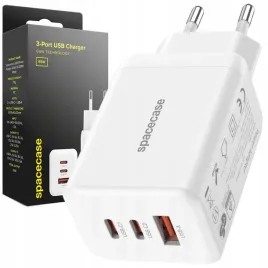 spacecase-szybka-ladowarka-usb-65w-gan-2x-usb-c-usb-a-sc009w-biala