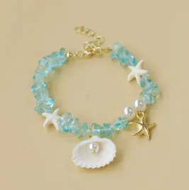 niebieska-bransoletka-z-muszelkami-kamieniami-recznie-robiona-summer-shells